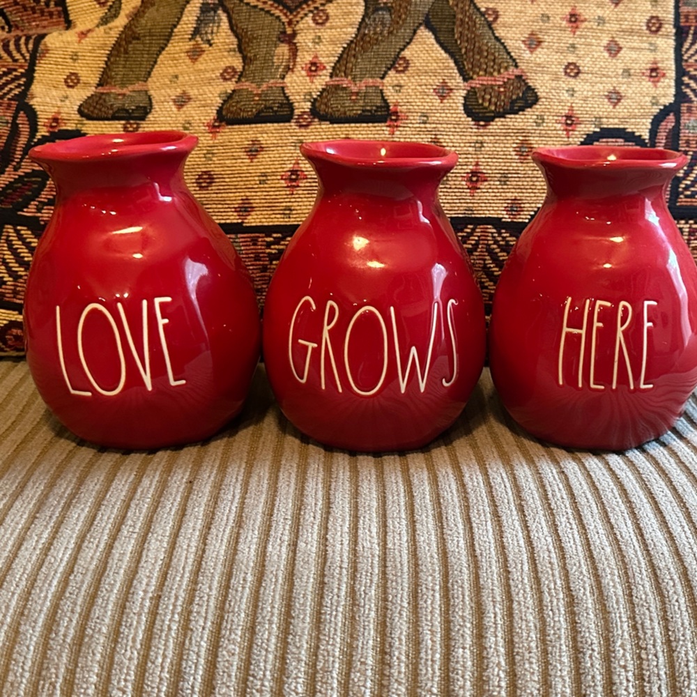 Rae Dunn Red Ceramic Vases - Love Grows Here